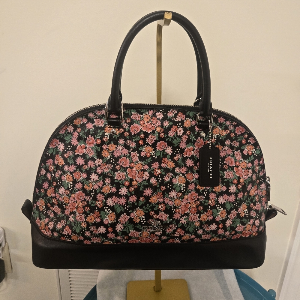 Coach Black and Pink Floral Satchel- No Crossbody Strap